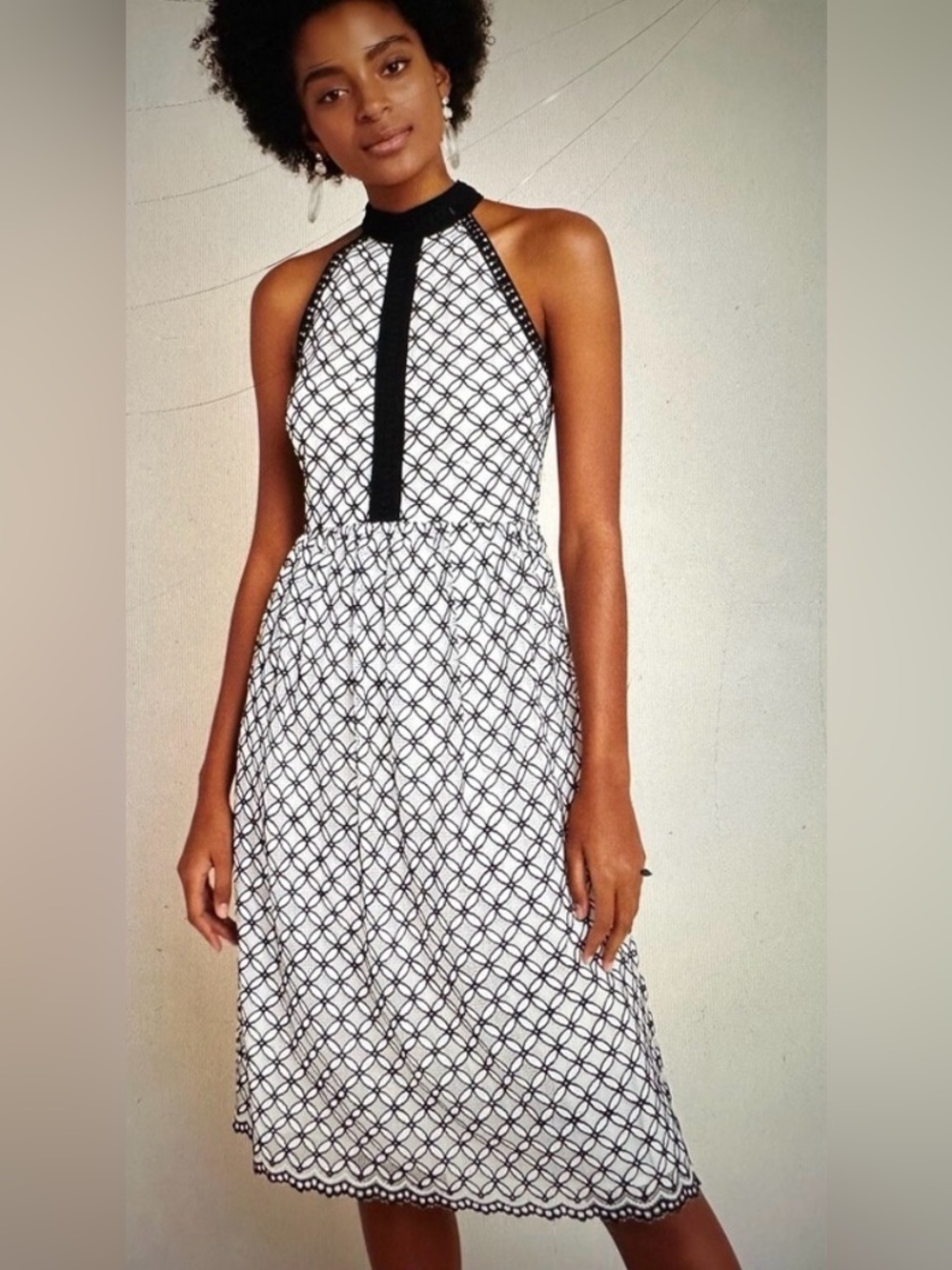 Anthropologie Black and White Geo Halter Midi Dress